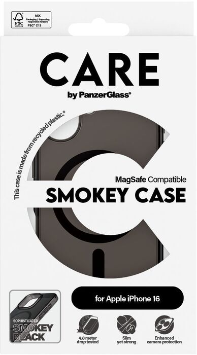 PanzerGlass Care iPhone 16 Smokey símahulstur - Svart