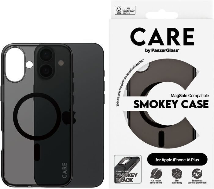 PanzerGlass Care iPhone 16 Plus Smokey símahulstur - Svart