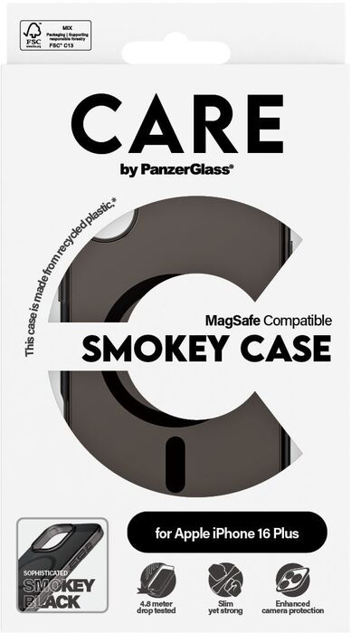PanzerGlass Care iPhone 16 Plus Smokey símahulstur - Svart