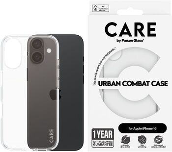 PanzerGlass Care Urban Combat iPhone 16 símahulstur - Glært