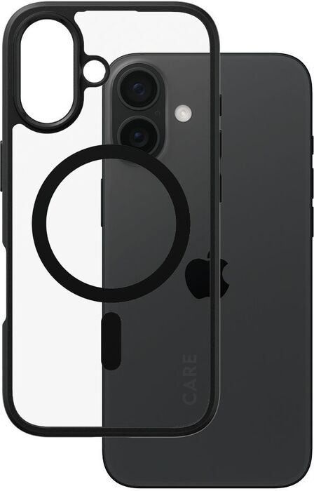 PanzerGlass Care Urban Combat iPhone 16 símahulstur - Glært / svartur rammi