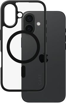 PanzerGlass Care Urban Combat iPhone 16 símahulstur - Glært / svartur rammi