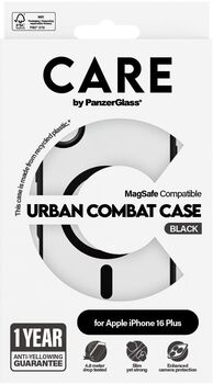PanzerGlass Care iPhone 16 Plus Urban Combat símahulstur - Glært / svartur rammi