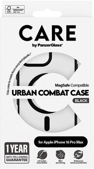 PanzerGlass Care iPhone 16 Pro Max Urban Combat símahulstur - Glært / svartur rammi