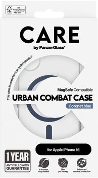 PanzerGlass Care Urban Combat iPhone 16 símahulstur - Glært / blátt