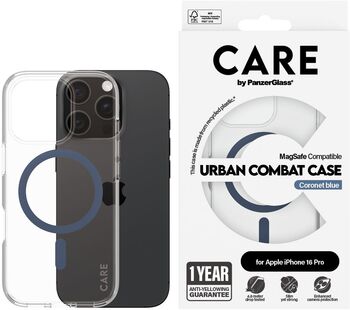 PanzerGlass Care iPhone 16 Pro Urban Combat símahulstur - Glært / blátt