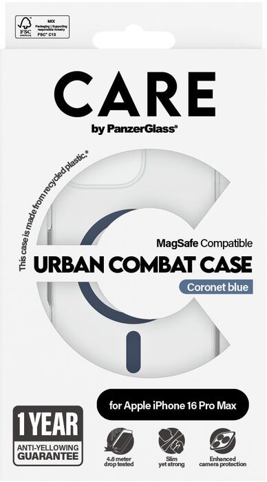 PanzerGlass Care iPhone 16 Pro Max Urban Combat símahulstur - Glært / blátt