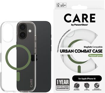PanzerGlass Care Urban Combat iPhone 16 símahulstur - Glært / grænt