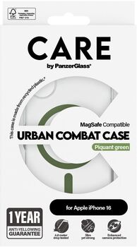 PanzerGlass Care Urban Combat iPhone 16 símahulstur - Glært / grænt