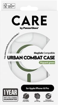 PanzerGlass Care iPhone 16 Pro Urban Combat símahulstur - Glært / grænt