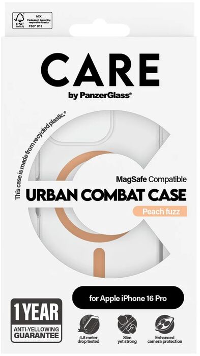PanzerGlass Care iPhone 16 Pro Urban Combat símahulstur - Bleikt
