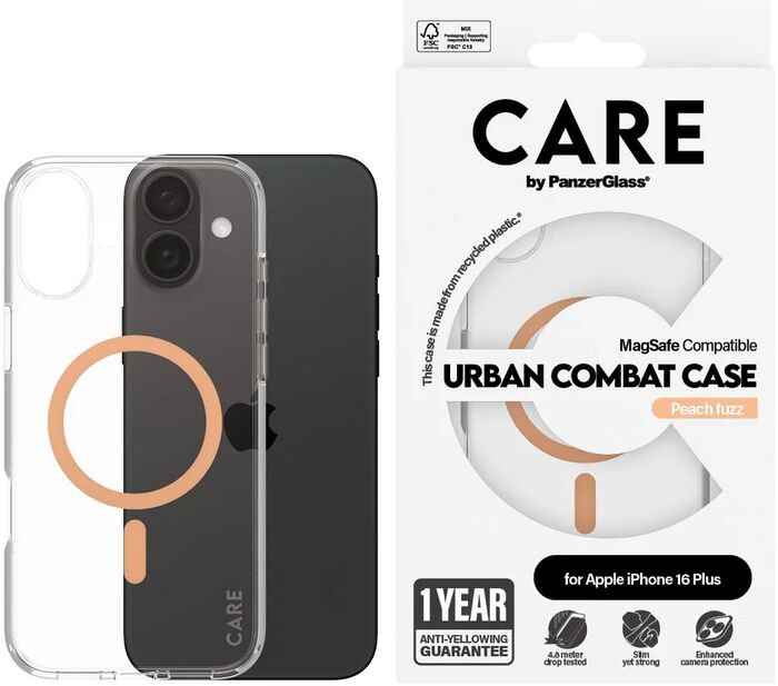 PanzerGlass Care iPhone 16 Plus Urban Combat símahulstur - Bleikt