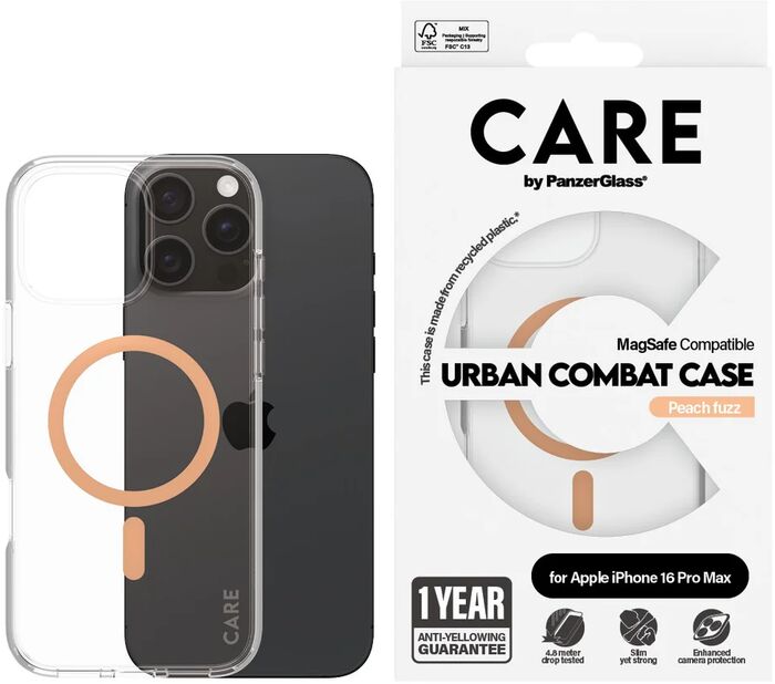 PanzerGlass Care iPhone 16 Pro Max Urban Combat símahulstur - Bleikt