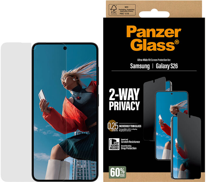 PanzerGlass Samsung S26 öryggisgler með skjásíu