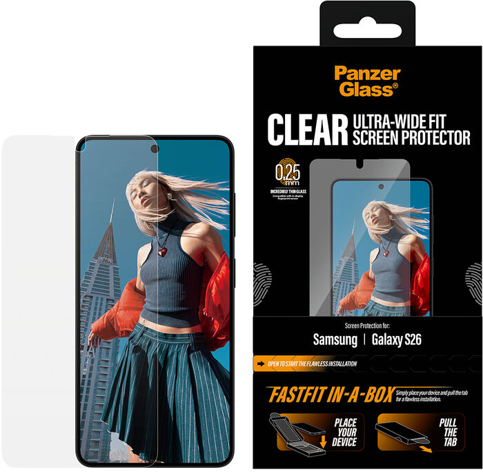 PanzerGlass Samsung Galaxy S26 Fastfit in-a-box öryggisgler