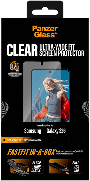 PanzerGlass Samsung Galaxy S26 Fastfit in-a-box öryggisgler