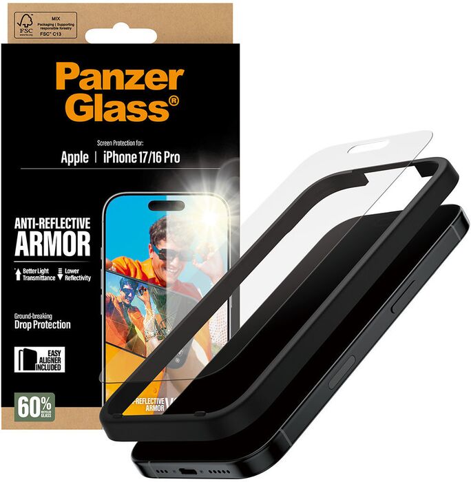 PanzerGlass iPhone 17/16 Pro Anti-Reflective öryggisgler EasyAligner