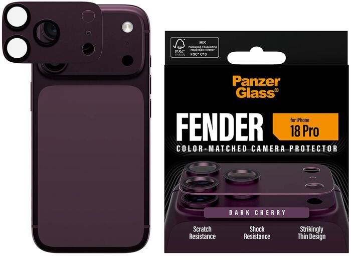 PanzerGlass iPhone 18 Pro Fender linsuvörn - Vínrauð