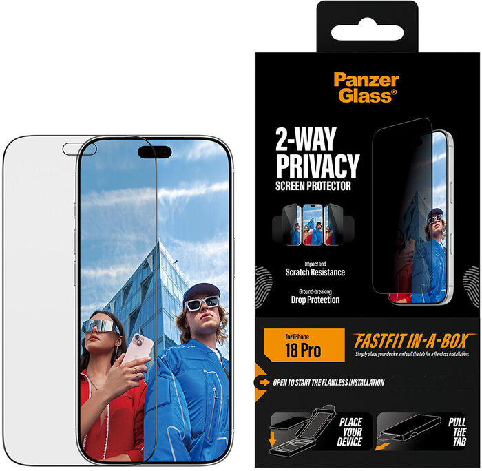 PanzerGlass iPhone 18 Pro Fastfit öryggisgler með skjásíu