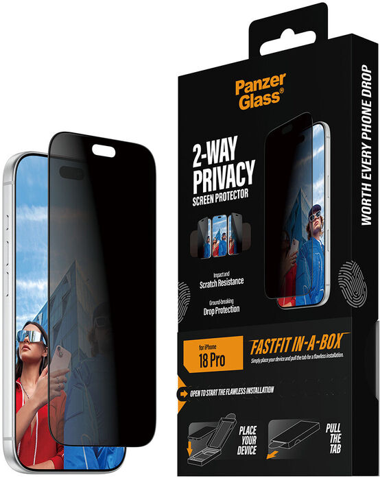 PanzerGlass iPhone 18 Pro Fastfit öryggisgler með skjásíu