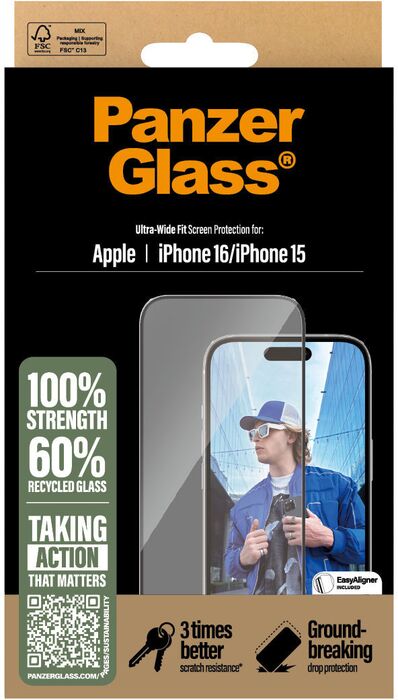 PanzerGlass iPhone 15/16 öryggisgler með EasyAligner