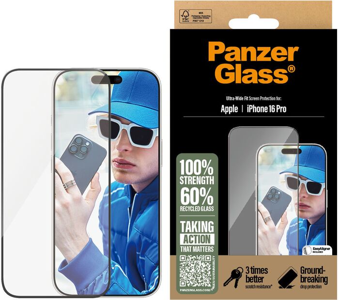PanzerGlass iPhone 16 Pro öryggisgler með EasyAligner
