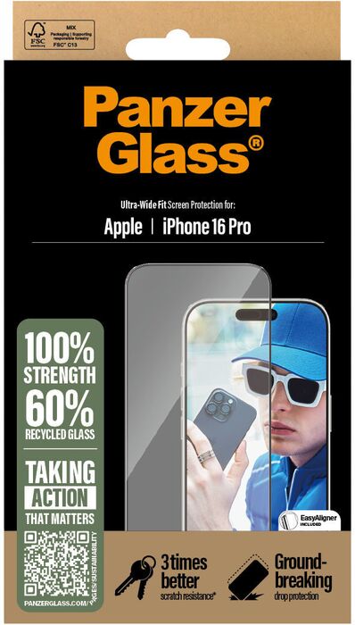PanzerGlass iPhone 16 Pro öryggisgler með EasyAligner