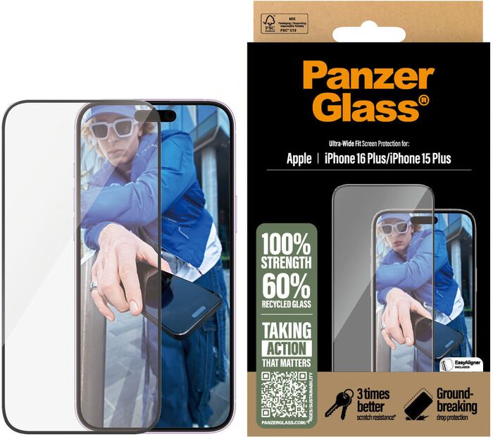 PanzerGlass iPhone 16 Plus öryggisgler með EasyAligner