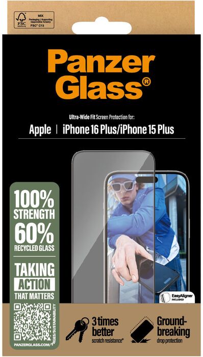 PanzerGlass iPhone 16 Plus öryggisgler með EasyAligner