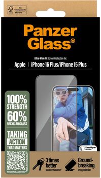 PanzerGlass iPhone 16 Plus öryggisgler með EasyAligner