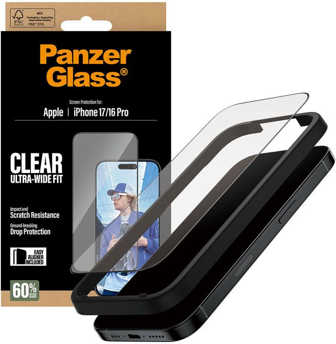 PanzerGlass iPhone 17/16 Pro öryggisgler með EasyAligner