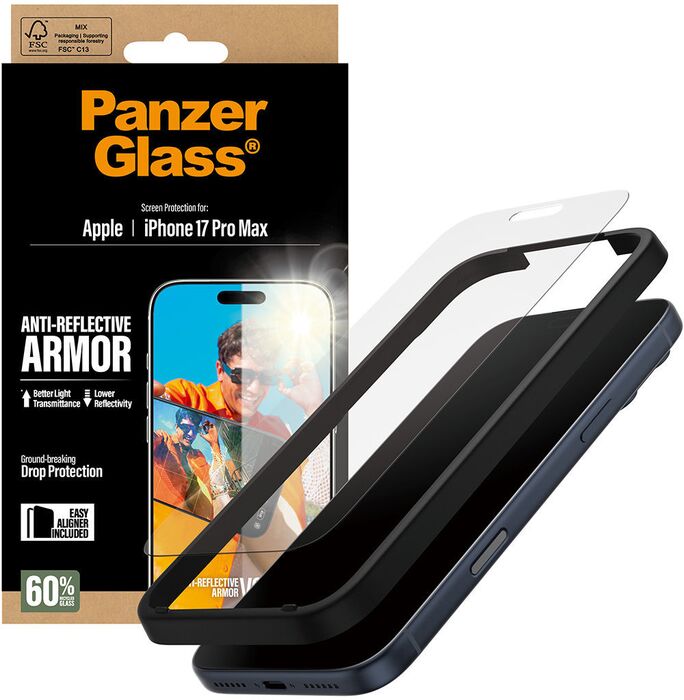 PanzerGlass iPhone 17 Pro Max Anti-Reflective öryggisgler EasyAligner