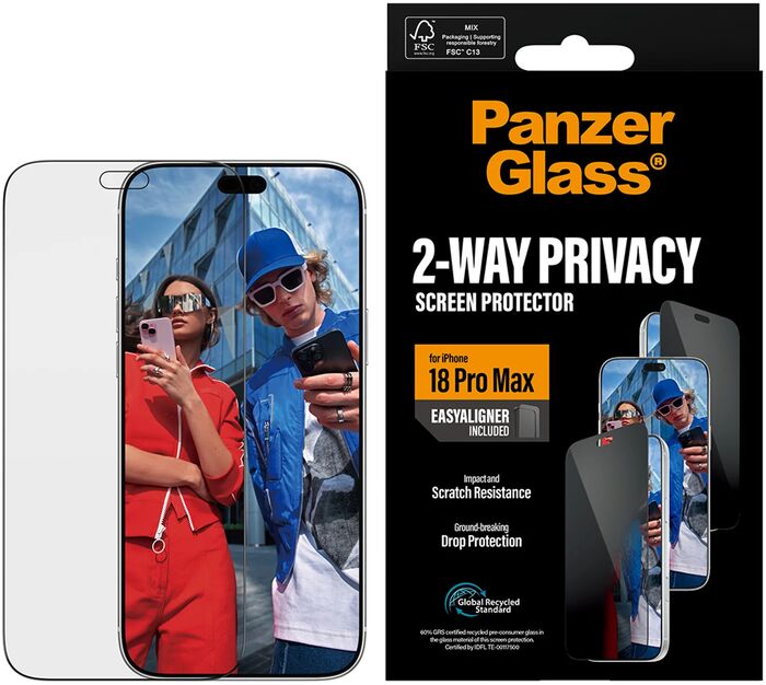 PanzerGlass iPhone 18 Pro Max öryggisgler með skjásíu og EasyAligner