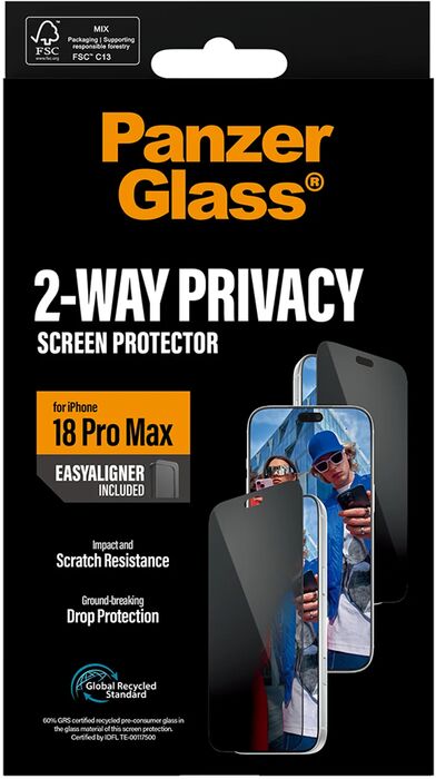 PanzerGlass iPhone 18 Pro Max öryggisgler með skjásíu og EasyAligner
