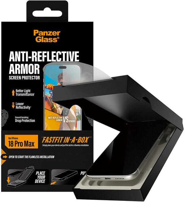 PanzerGlass iPhone 18 Pro Max Fastfit öryggisgler m. glampavörn