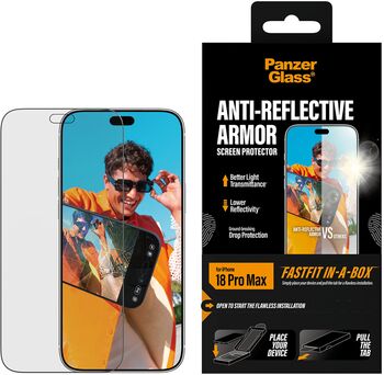 PanzerGlass iPhone 18 Pro Max Fastfit öryggisgler m. glampavörn