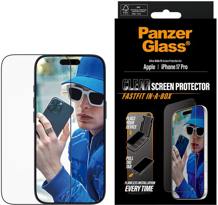 PanzerGlass iPhone 17 Pro Fastfit in-a-box öryggisgler