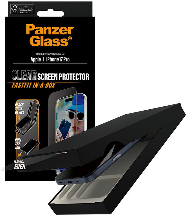 PanzerGlass iPhone 17 Pro Fastfit in-a-box öryggisgler
