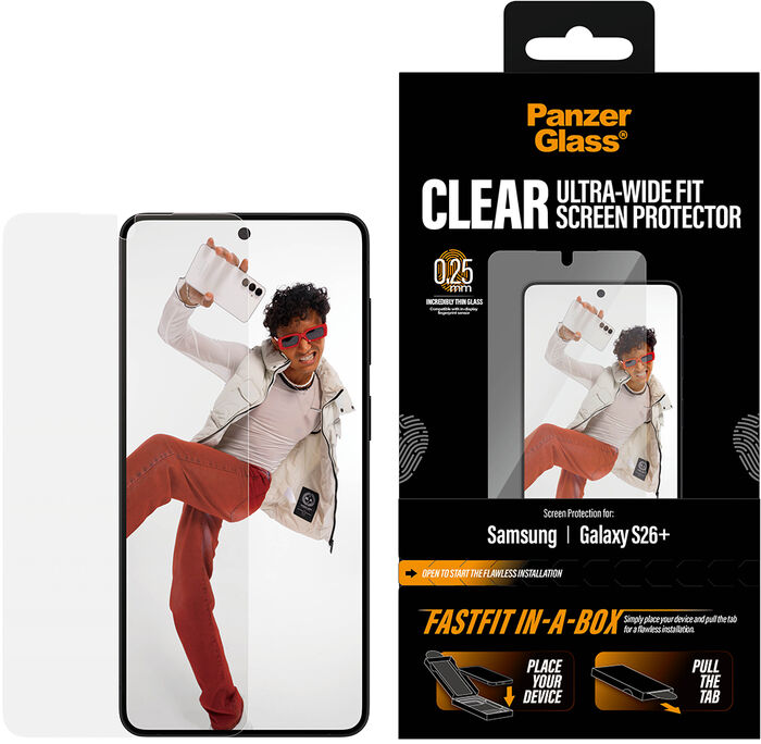 PanzerGlass Samsung Galaxy S26+ Fastfit in-a-box öryggisgler