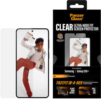 PanzerGlass Samsung Galaxy S26+ Fastfit in-a-box öryggisgler