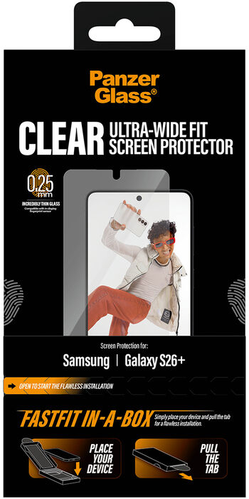 PanzerGlass Samsung Galaxy S26+ Fastfit in-a-box öryggisgler