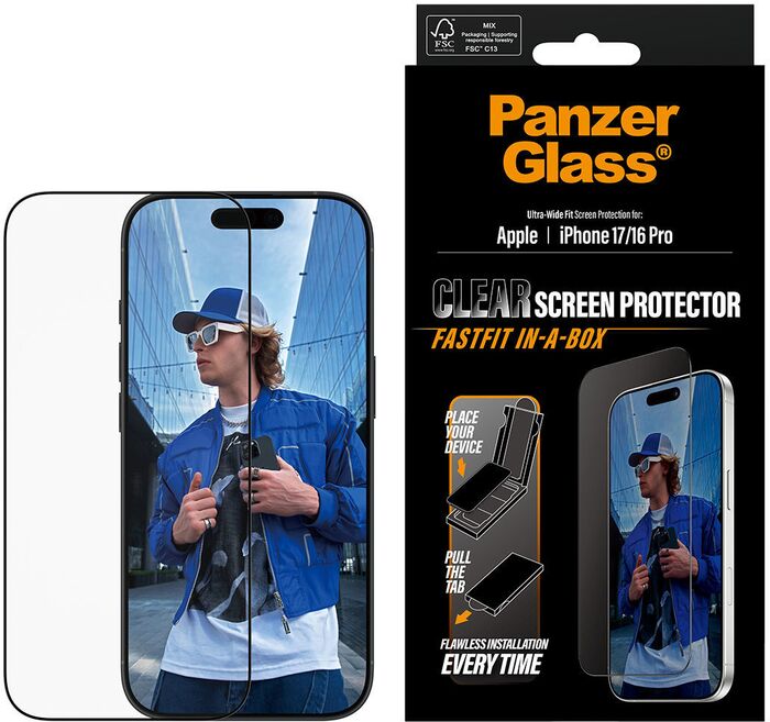 PanzerGlass iPhone 17/16 Pro Fastfit in-a-box öryggisgler