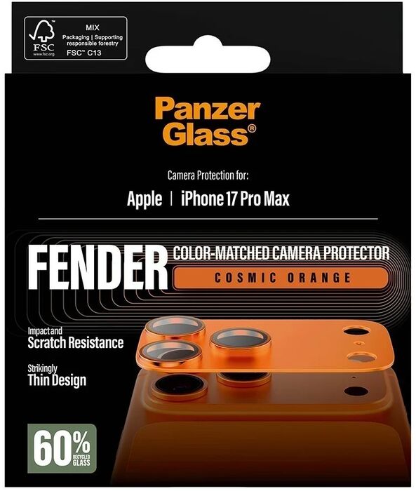 PanzerGlass iPhone 17 Pro Max FENDER linsuvörn - Appelsínugul