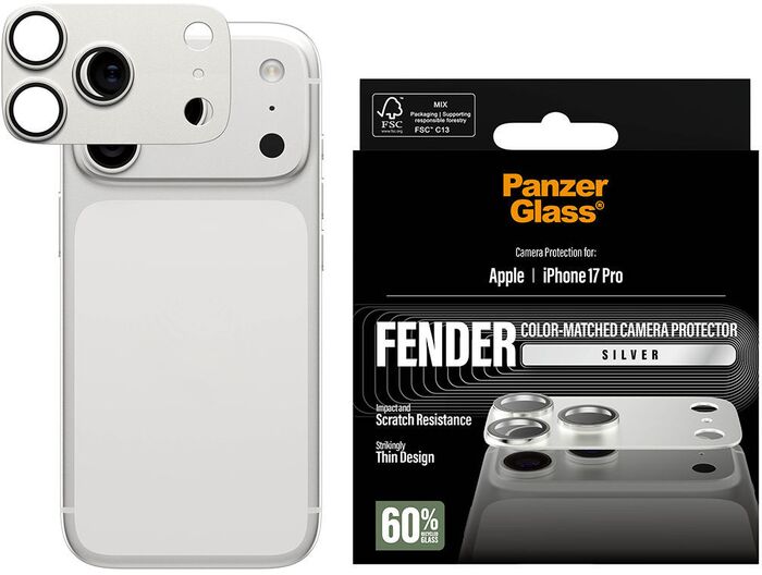 PanzerGlass iPhone 17 Pro FENDER linsuvörn - Silfur