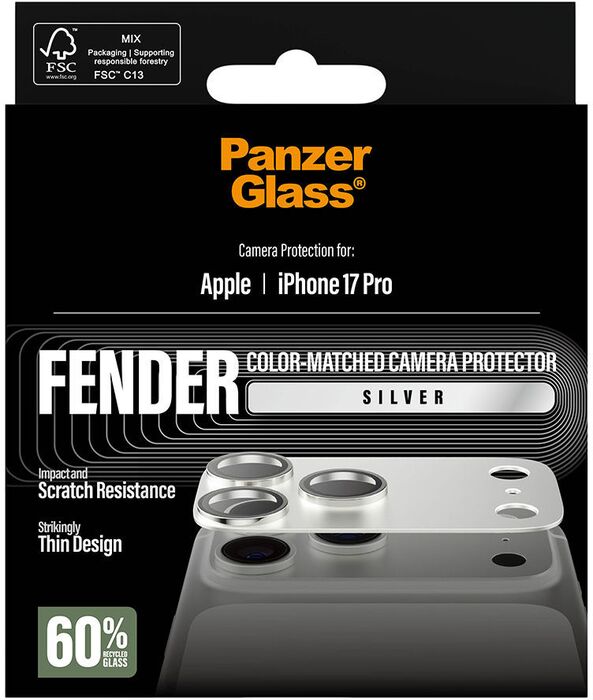 PanzerGlass iPhone 17 Pro FENDER linsuvörn - Silfur