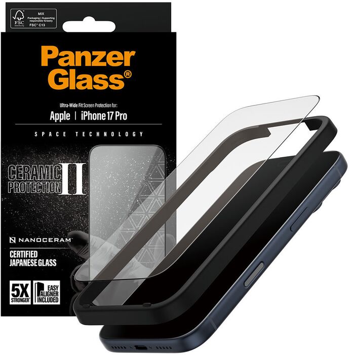 PanzerGlass iPhone 17 Pro Ceramic II öryggisgler með EasyAligner