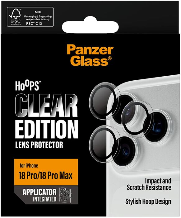PanzerGlass iPhone 18 Pro/18 Pro Max Hoops linsuvörn - Glær