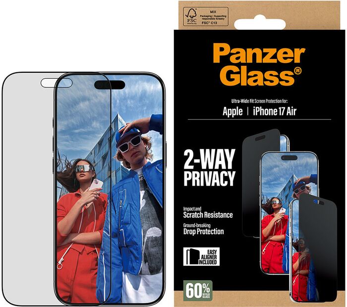 PanzerGlass iPhone Air öryggisgler með skjásíu og EasyAligner