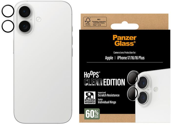 PanzerGlass iPhone 17/16/16 Plus Hoops linsuvörn - Glær