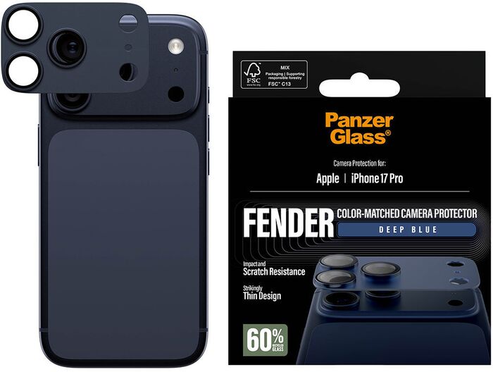 PanzerGlass iPhone 17 Pro FENDER linsuvörn - Blá